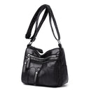 Daily Leather Mom Bag Multi-Pockets Women Shoulder Crossbody Bags (Black)