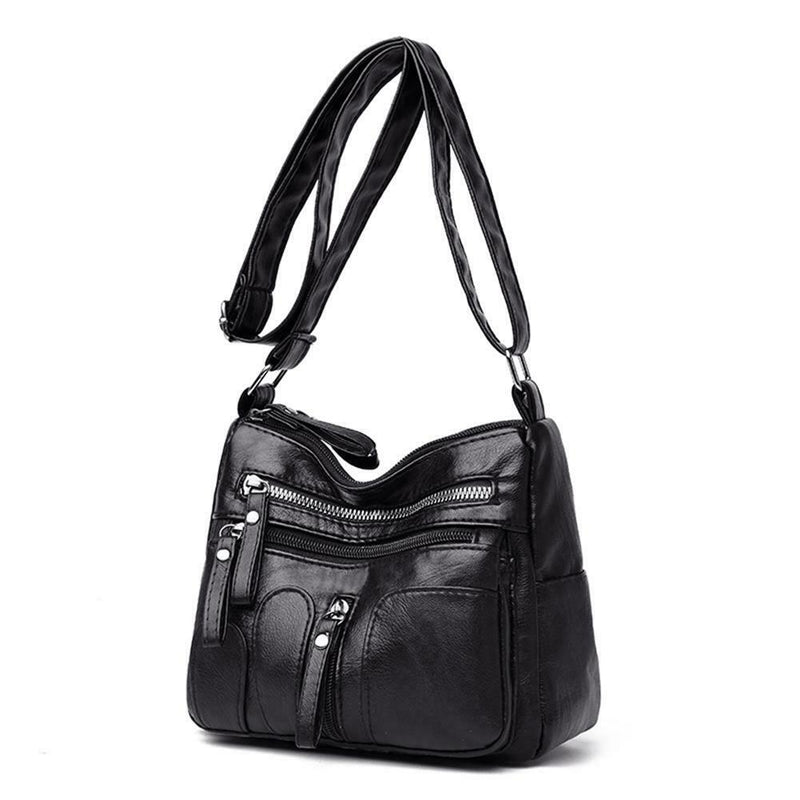 Daily Leather Mom Bag Multi-Pockets Women Shoulder Crossbody Bags (Black)