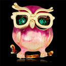 Enamel Owl Glasses Brooch Pin Animal Crystal Wedding Party Brooch Pin Gift JR