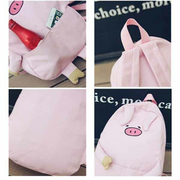 Cute Piggy Shoulders Backpack Pig Canvas School Bag Girls Student Shoulders D3M9