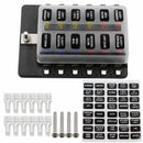 12 Way Spade Terminal Blade Fuse Box Holder with LED Light Kit for Car Boat K1O9