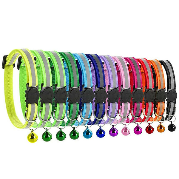 12x Pet Cat Kitten Collar Adjustable Safety Reflective Ring Necklace Strap