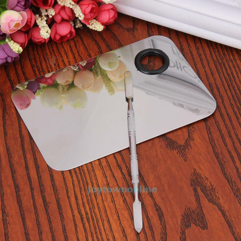 DIY Makeup Mixer Nail Art Polish Foundation Mixing Plate Spatula Stainless Steel