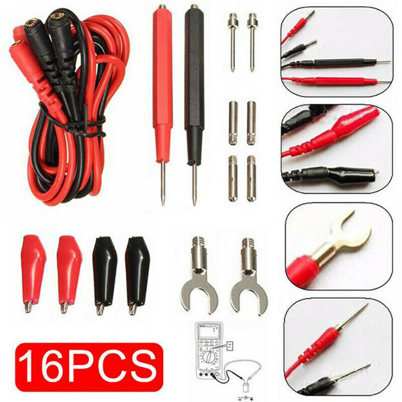 16 in 1 Digital Multimeter Test Leads Probes Volt Meter Cable Clip Alligator Ew