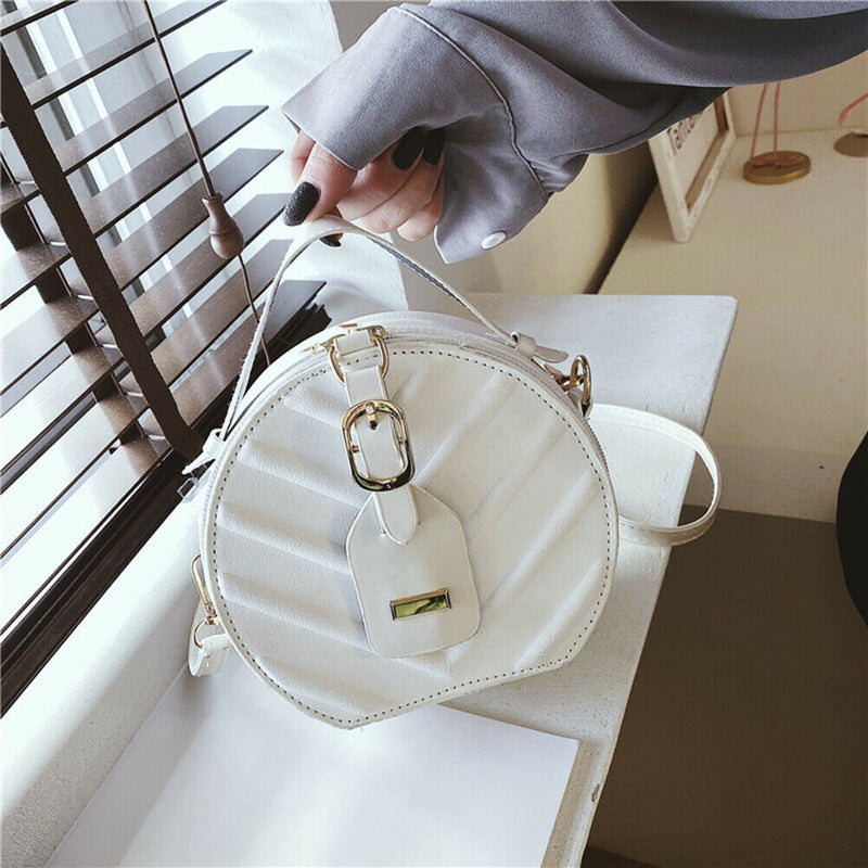 Creative Round Shoulder Bag Leather Small Women Crossbody Handbag (White) A