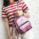 Holographic Leather Backpack for Girls Pink Mini Backpack for Women