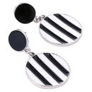 Black White Striped Pendant Earrings Women'S Statement Round Pendant Earrin