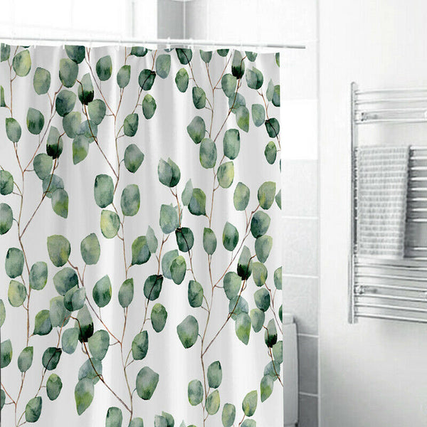 Shower Curtain Watercolor Green Floral Eucalyptus Round Leaves Pattern BrancG4V6