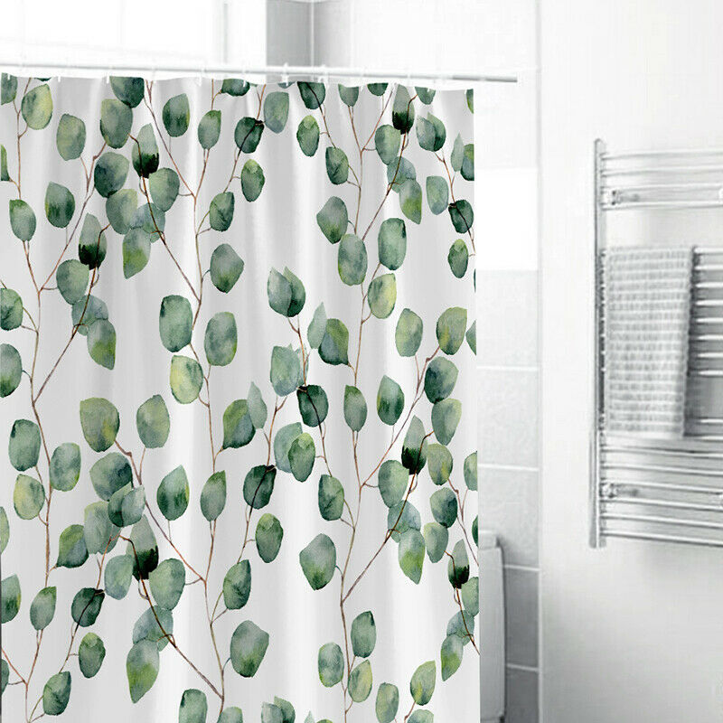 Shower Curtain Watercolor Green Floral Eucalyptus Round Leaves Pattern BrancG4V6