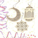 3Pcs Islam Eid Ramadan Mubarak Decora Wooden Golden Hanging Lantern Baubles N4C0