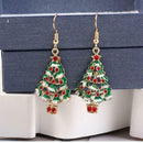 Christmas Tree Hoop Earrings Rhinestone Ear Drop for Women Jewelry Gift
