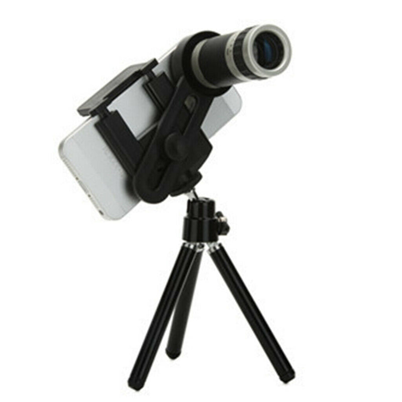 8x Zoom Phone Camera Telephoto Lens Mini Tripod Holder Stand For Phone Black
