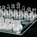 Glass Chessboard Glass Chess Set Board Game Hand Crafted w/ Bag Toys 20x20cm