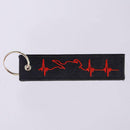 Red ECG Heartbeat Keychain Embroidery Luggage Motorcycle Key Ring Chain E8I9