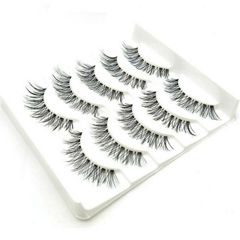 5Pair Thick Cross Natural Eye Lashes Extension Makeup False Eyelashes Clear Band