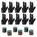 6 Snooker Pool Cue Tip Table Billiard Chalk + 10pcs 3 Finger Billiards Glove
