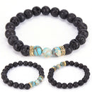 2 PCS Lava Stone Beads Natural Stone Bracelet Set Unisex Stretch Yoga Bracelet L