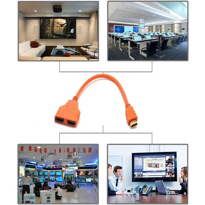 HDMI Male to 2 HDMI Female 1 in 2 Out Y Splitter Converter Cable Lead Green
