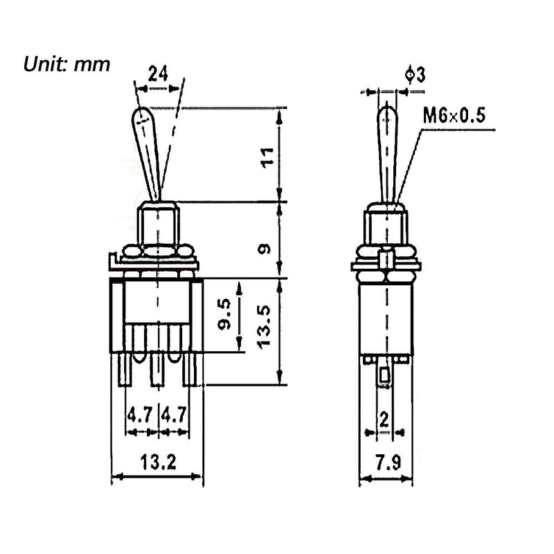 High Quality 5 Pcs AC 6A/125V ON/OFF SPDT Mini 2 Position Latching Toggle Switch