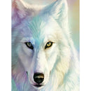 White Fur Wolf Staring Full Round Rhinestone DIY Diamond Painting 30x40cm