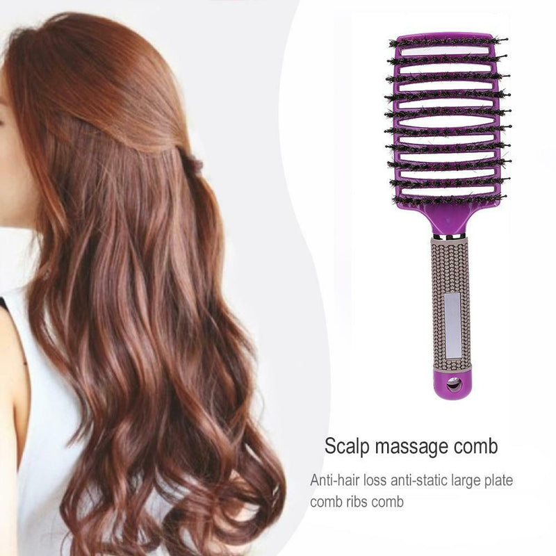 Scalp Massage Bristle Hair Comb Curly Straight Anti Static Hairbrush(Purple