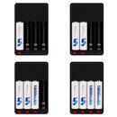 Smart Intelligent 4-Slot Battery Charger For AA AAA Ni-MH With 4pcs AA Batteries