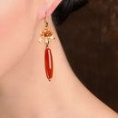 Red Agate Festive Flower Earrings Long Retro Temperament Classical Fashion