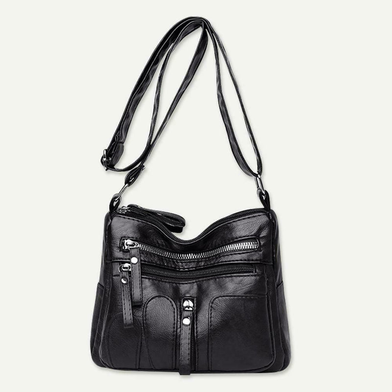 Daily Leather Mom Bag Multi-Pockets Women Shoulder Crossbody Bags (Black)