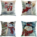 4x Christmas Linen Pillow Case Snowman Printed Xmas Throw Cushion Covers