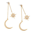 Celestial Moon and Sun Gem Oversized Earrings Engraved Long Dangle Colour