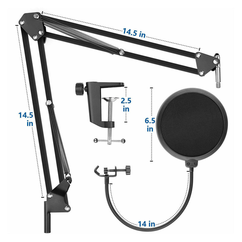 Microphone Scissor Boom Arm Stand 3/8" to 5/8" Adapter Kit Singing Recording