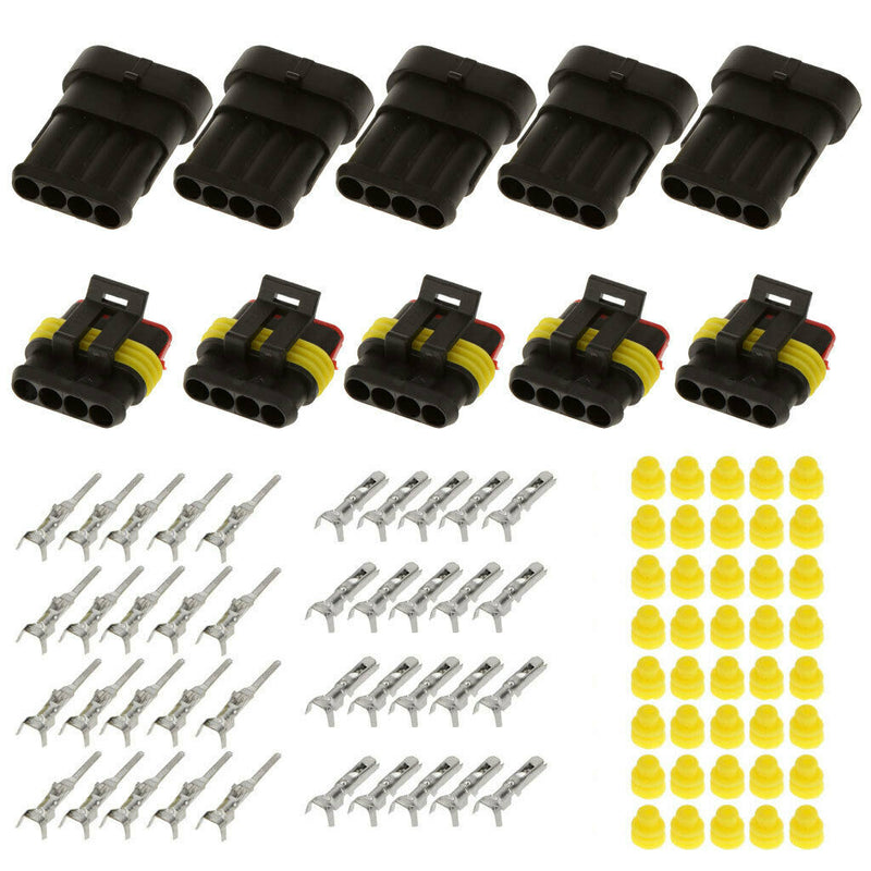 5 Set Kit Seal Waterproof Electrical Connector Plug 4 Pins for Car Auto