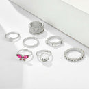 8pcs Retro Butterfly Rhinestone Ring Ethnic Finger Ring for Women Jewelry A