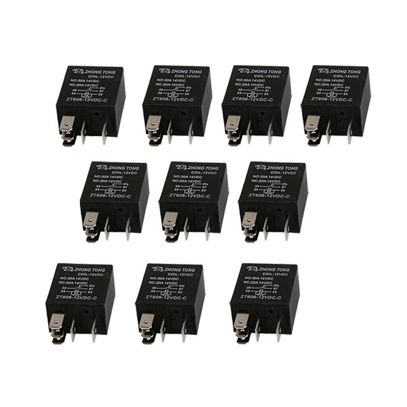 10Pcs Replacement Truck Auto Automotive DC 12V 20A/30A SPDT Relay Relays 5P