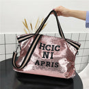 Letters Sequin Crossbody Shopping Bags Women Large Shoulder Handbag (Pink)