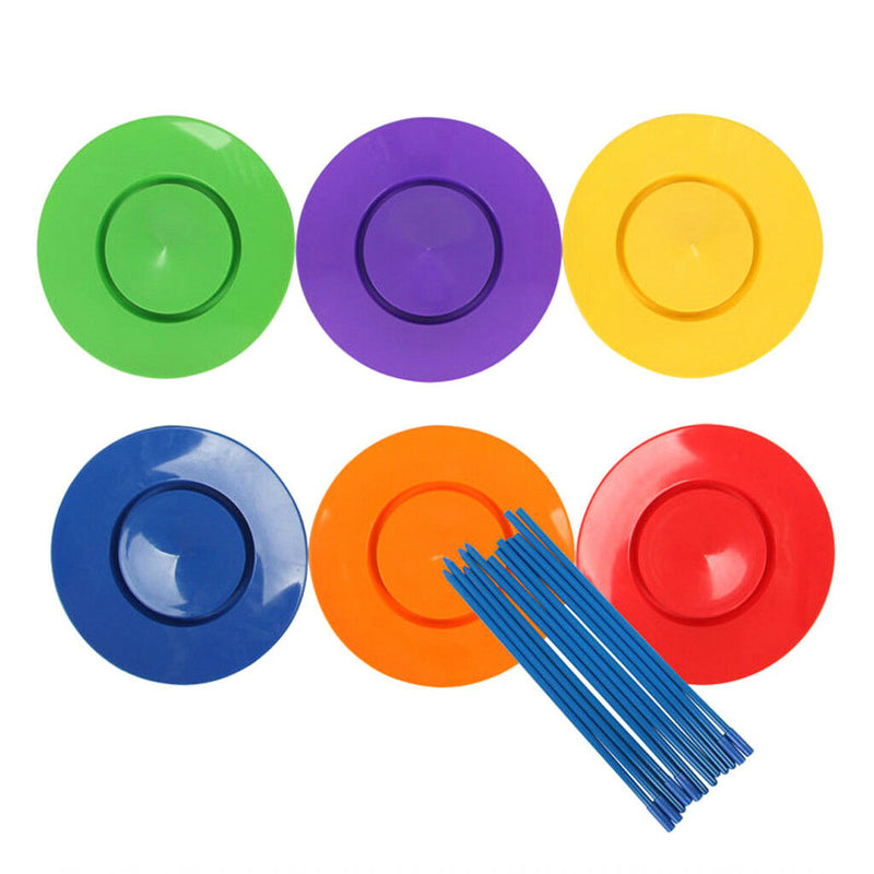 Set of 6x Plastic Spinning Plates Stick Set Magic Circus Trick Juggling Toys