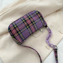 Retro Plaid Women Shoulder Underarm Bag Chain Handbags Canvas Tote (Purple)