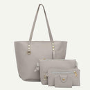 4pcs/set Solid Color Litchi Pattern Women Shoulder Handbags Clutch (Grey)