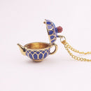 Hand Painted Teapot Pendant Long Chain Choker Enamel Necklace Fashion Jewel