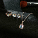 Fashion Moonstone Ring+Earrings+Necklace Stainless Steel Chain Jewelry Set D6D4
