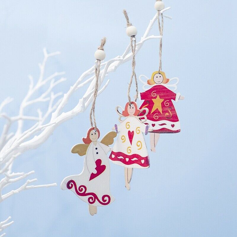 1 Set 8Pcs Christmas Tree Decorations Ornaments Wooden Printing Ornaments M