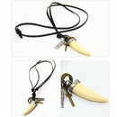 Crescent Teeth Pendant Necklace Cross Jewelry Leather Rope Sweater Chain