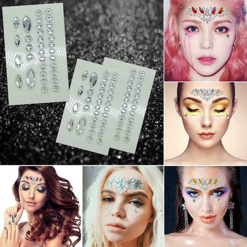 Adhesive Face Gems Rhinestone Jewels DIY Festival Party Glitter Body Sticke F7F6