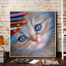 DIY Color Pencil Cat Picture Decor Full Round Rhinestone Drill Painting Kit