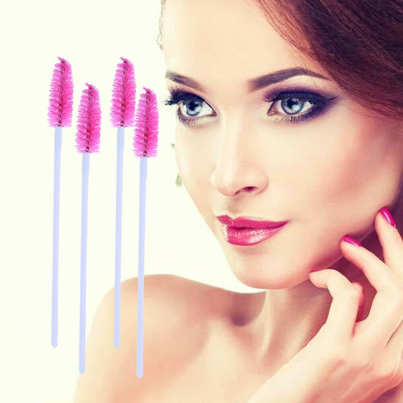 100Pcs Disposable Eyelash Brush Mascara Wands Applicator Spoolers (Rose Red