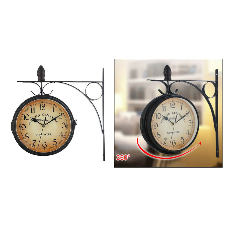 Garden Wall Station Clock Ornament Double Sided Bracket Swivels Clock