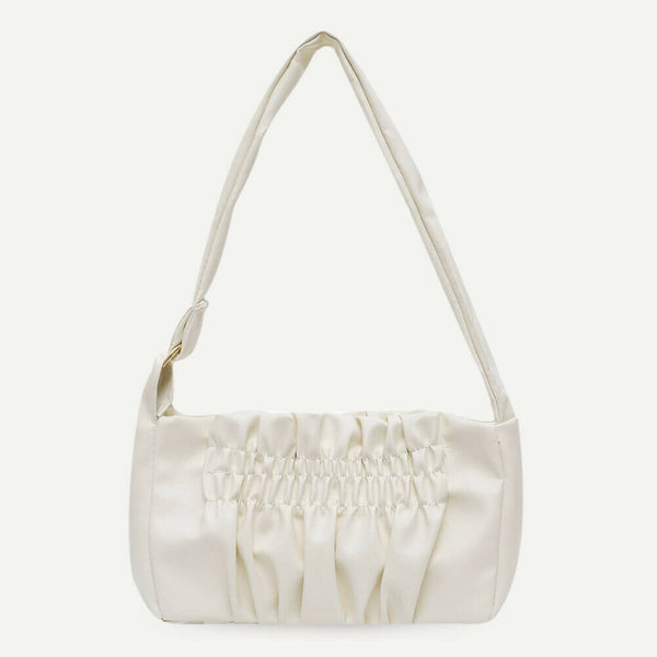 Women Candy Tote Bag Pleated PU Shoulder Portable Underarm Handbag (Beige)