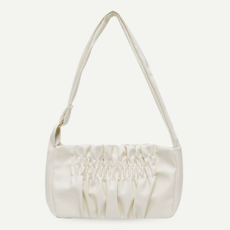 Women Candy Tote Bag Pleated PU Shoulder Portable Underarm Handbag (Beige)
