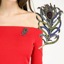 Diamond-boarded  Alloy Crystal Peacock Feathers Brooch 63*107mm A