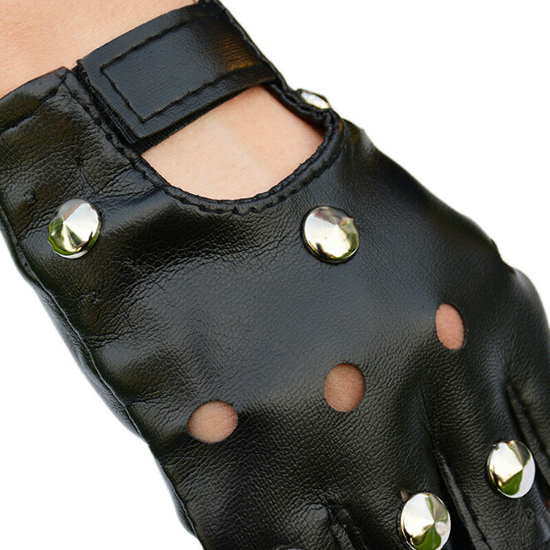 Leather Fingerless Short Gloves Black Rivets Stud Half Finger Mittens Fashio Gw